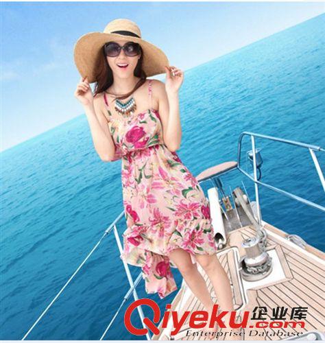 2014夏裝新款時(shí)尚吊帶連衣裙 前短后長(zhǎng)燕尾大擺裙原始圖片2