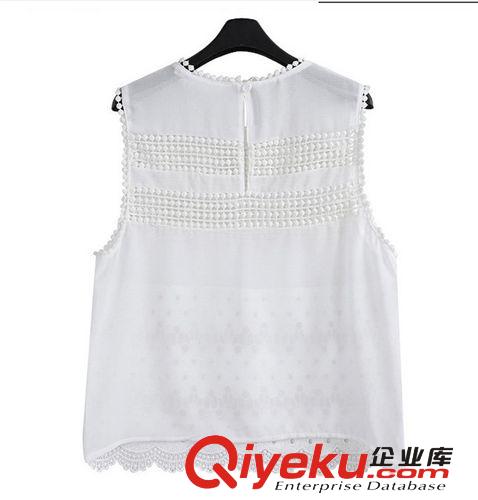歐美大牌女裝2014夏季新款純色圓領修身鏤空雪紡上衣女短裙原始圖片3