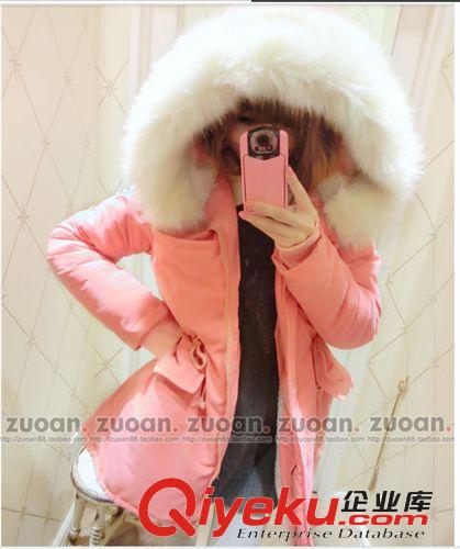 棉服女款2013新款 韓版超大毛領收腰中長款棉衣外套 棉襖原始圖片2