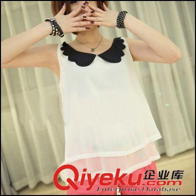 免費淘寶網(wǎng)店代理代發(fā)夏裝女裝新款蝴蝶領(lǐng)雪紡衫無袖T恤批發(fā)A915原始圖片2