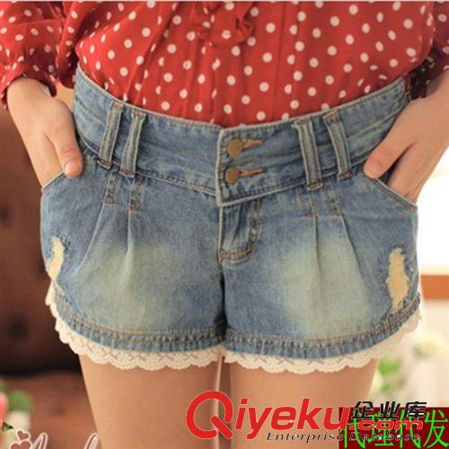 免費(fèi)淘寶女裝代理一件代發(fā)貨新款韓版女裝蕾絲邊牛仔短褲批發(fā)Z201