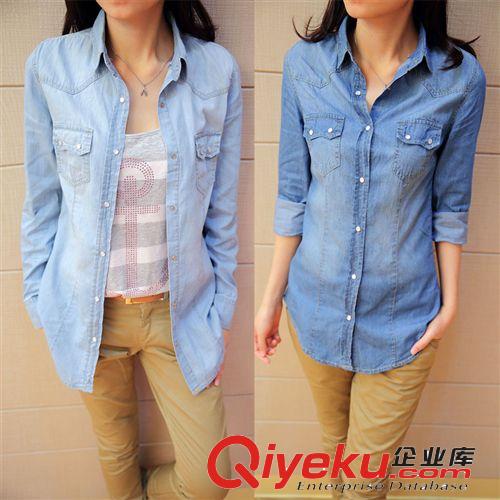 2012春夏季新款熱賣 瑞麗女裝牛仔薄襯衣 牛仔韓版長袖 10681