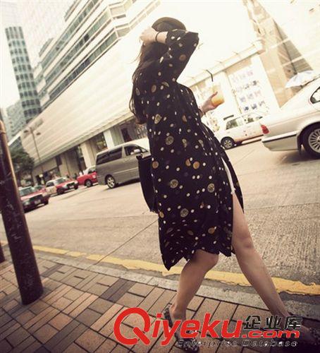 2014韓版女裝襯衫 時尚復(fù)古印花銅錢圖案防曬衣百搭長款風(fēng)衣原始圖片2