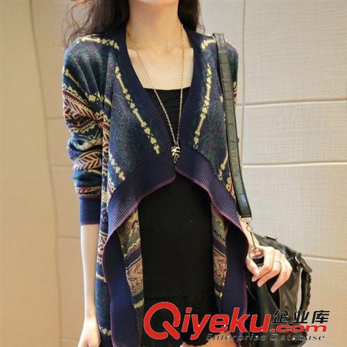 2014秋裝新款女裝寬松大碼顯瘦針織衫開衫中長款披肩薄外套原始圖片2