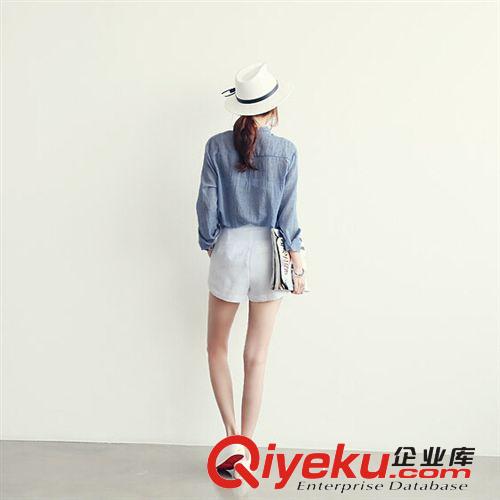 2014韓國代購新款女裝棉麻襯衫 女長袖 寬松 薄 防曬衣原始圖片3