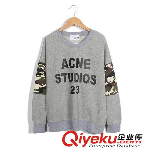 2014 新品迷彩長袖拼接印花 韓國原宿風(fēng)圓領(lǐng)衛(wèi)衣原始圖片3