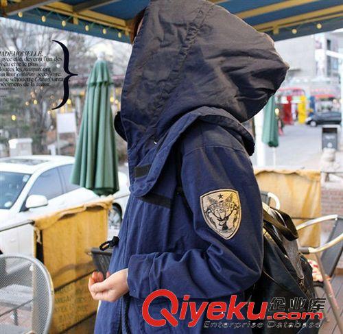 韓版秋冬 休閑徽章連帽大衣式外套 棉衣 2件套原始圖片3