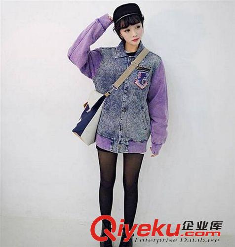 韓國冬新款撞色衛(wèi)衣拼接牛仔棉衣外套羊羔毛內(nèi)膽棉服原始圖片2