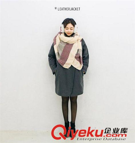 韓國(guó)代購(gòu)超厚實(shí)超舒服圍巾秋冬圍脖條紋撞色圍脖加厚毛線脖套女原始圖片2