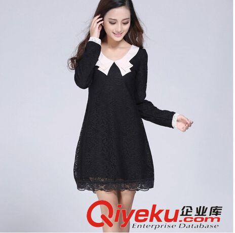 2014新款 歐美顯瘦娃娃領(lǐng)蕾絲短袖打底連衣裙大碼女裝原始圖片2