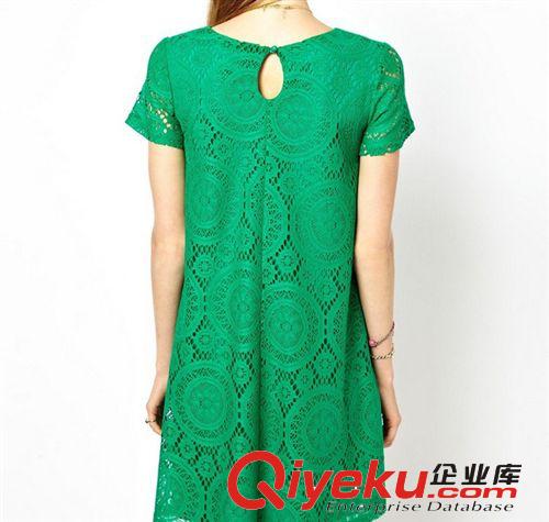2014夏季大碼女裝 歐美新款連衣裙寬松短袖鏤空蕾絲A字打底裙原始圖片3