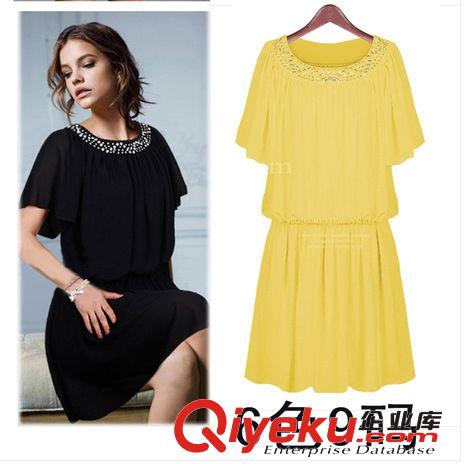 2014歐美通勤蝙蝠袖領(lǐng)部鑲鉆雪紡襯衫雪紡衫上衣女夏裝