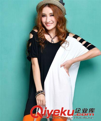 2014夏裝新款 瑞麗 日韓版女裝 性感露肩個(gè)性長款蝙蝠衫短袖t恤原始圖片2