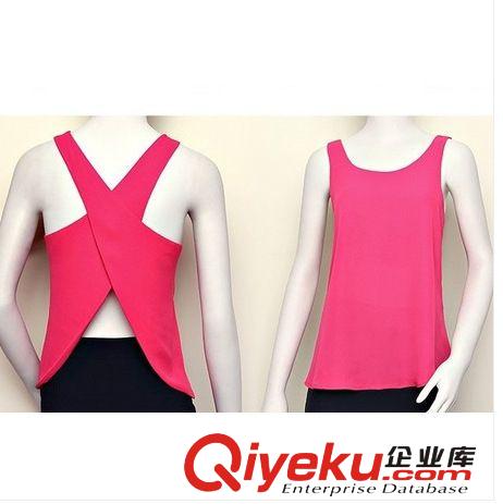 2014夏裝 歐美糖果色女士襯衫性感的雪紡罩衫通心粉吊帶背心上衣原始圖片3