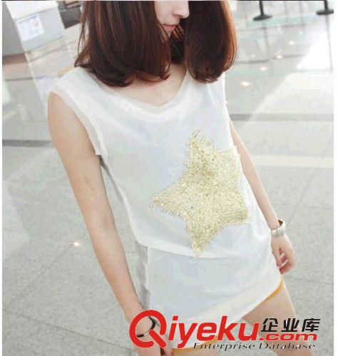2014夏裝新款 韓版女裝 金線亮片編織五角星星薄透雪紡背心原始圖片2