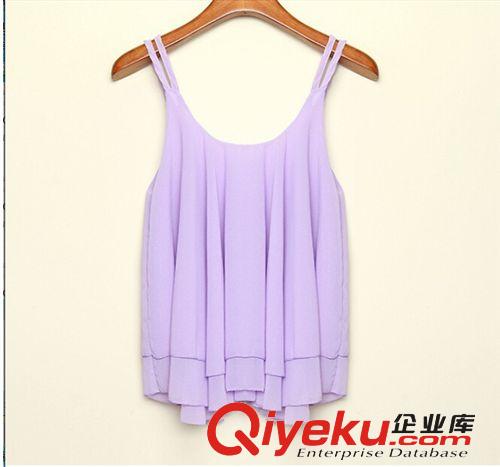 2014夏裝歐美雙層無袖吊帶衫性感雪紡女裝上衣背心上衣原始圖片2