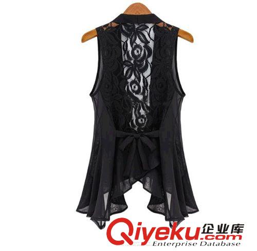 2014夏裝新款女裝 歐美馬夾收腰翻領(lǐng)長(zhǎng)款披肩開衫原始圖片3