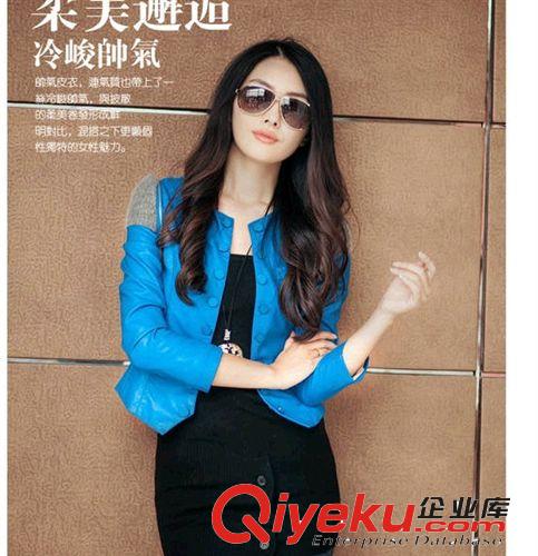 2014春裝新款小皮衣女短款修身夾克PU韓版圓領女裝外套機車原始圖片2