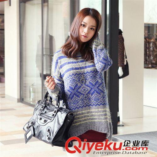 2013秋冬復(fù)古撞色寬松圓領(lǐng)前短后長(zhǎng)套頭毛衣 女3202原始圖片2