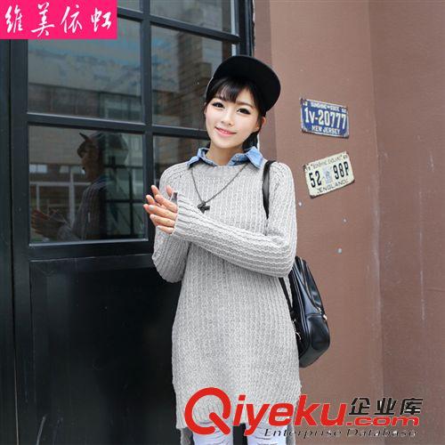 2013秋冬新款 女裝圓領(lǐng)套頭前短后長(zhǎng)毛衣衫 長(zhǎng)款針織衫女42023原始圖片2