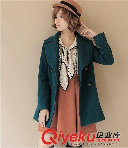 3048#2012年秋冬款 學(xué)院風(fēng) 雙排扣 仿羊絨 修身毛呢風(fēng)衣 外套4色原始圖片3