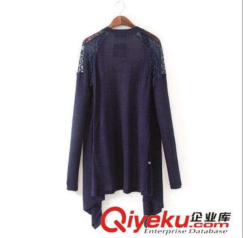 廠家直銷 2014歐美風(fēng)女士秋冬新款 蕾絲拼接薄款長袖燕尾針織開衫原始圖片3