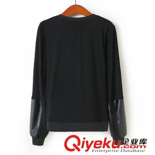 廠家直銷 2014秋季新品歐洲站dp女裝歐美風拼皮長袖套頭衛(wèi)衣原始圖片2