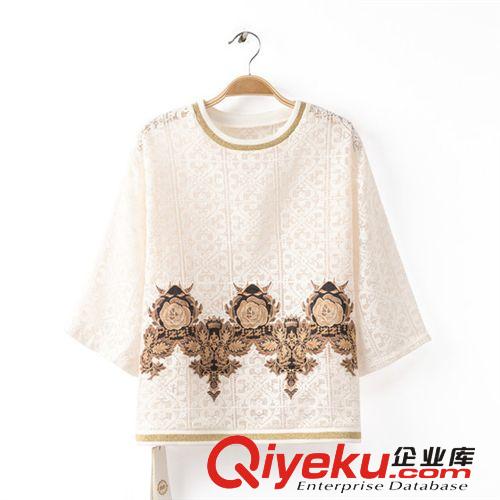 廠家直銷 2014秋季新宮廷蕾絲鉤花中袖ts蕾絲衫兩件套套裝女原始圖片3