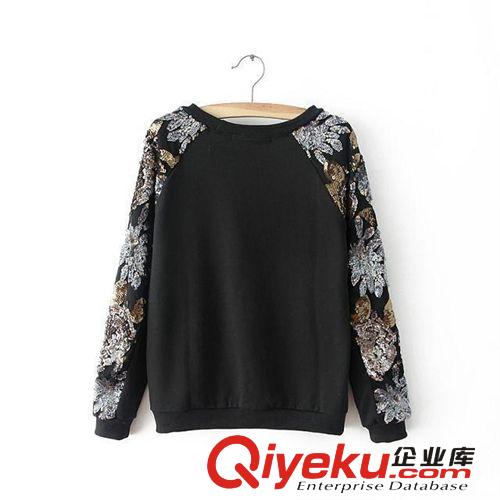 廠家直銷 2014秋冬裝新品亮片拼接寬松打底女式衛(wèi)衣絨衫原始圖片2