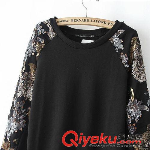 廠家直銷 2014秋冬裝新品亮片拼接寬松打底女式衛(wèi)衣絨衫原始圖片3