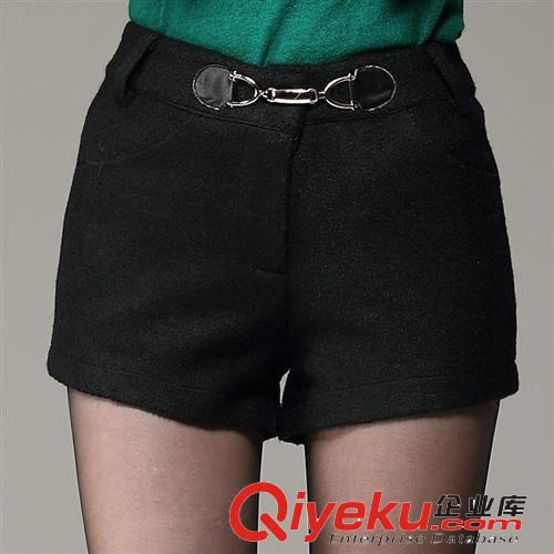 實拍 2013韓國秋裝新款女裝純色中腰顯瘦毛呢短褲原始圖片3