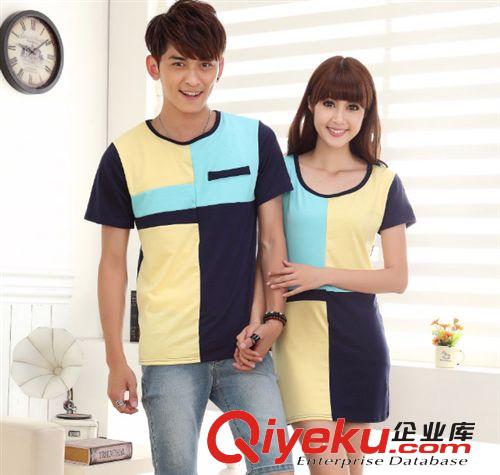 新款韓版夏裝拼色連衣裙子情侶t恤班服（實(shí)拍）原始圖片2