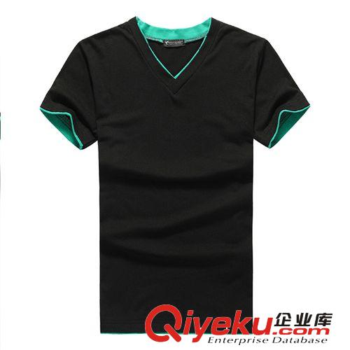 春夏新款短袖V領青少年學生T恤男裝拼色領打底衫上衣服原始圖片2