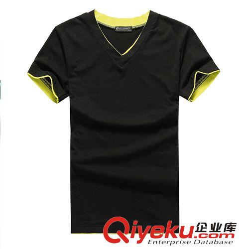 春夏新款短袖V領青少年學生T恤男裝拼色領打底衫上衣服原始圖片3