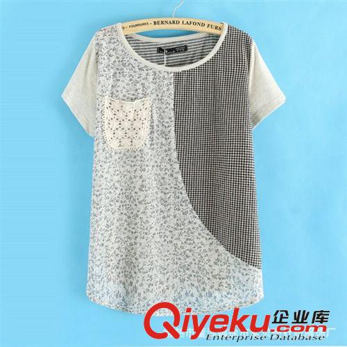 日系森女系民族風(fēng)刺繡棉麻小魚貼布短袖T恤 2014夏季新款