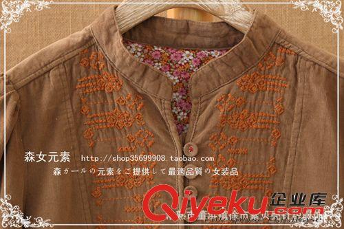 森女系2014日系新款冬森林系復(fù)古刺繡 文藝 加厚夾棉長袖連衣裙原始圖片3