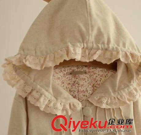 日系森女系小清新蕾絲棉麻拼接短款小外套斗篷 2014新款秋裝原始圖片3