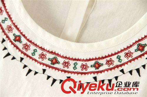 日系森女系原創民族風刺繡瑪雅寬松白色棉麻上衣t恤女短袖夏原始圖片3