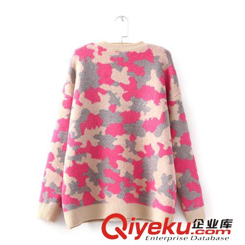 韓版秋冬季新款2014加厚迷彩套頭時尚毛衣百搭女上衣圓領(lǐng)長袖原始圖片3