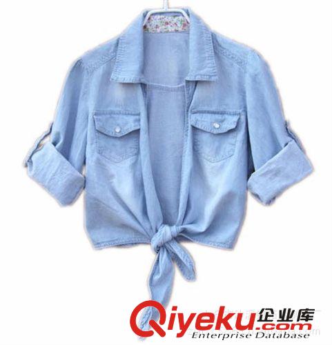 廠家直銷 秋季新款女裝珍珠扣長袖牛仔襯衫女式襯衫 牛仔大碼
