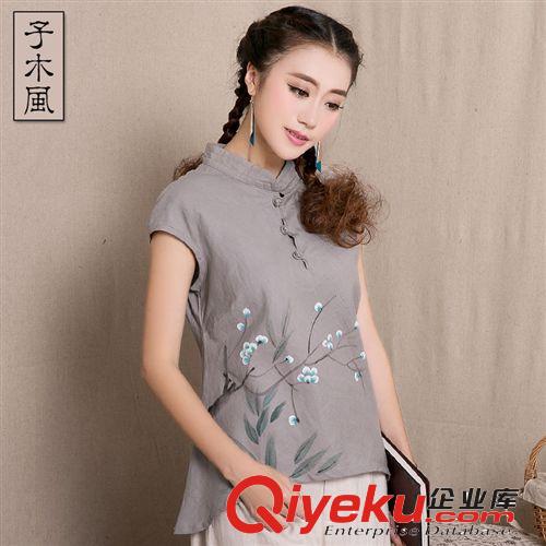 Z1111子木風 原創(chuàng)女裝 襯衫中式上衣 小香風 手繪民族風 棉麻女裝原始圖片2