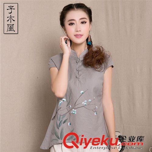 Z1111子木風 原創(chuàng)女裝 襯衫中式上衣 小香風 手繪民族風 棉麻女裝原始圖片3