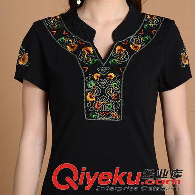 實拍 側開衩下擺 修身 繡花 棉質 立領短袖女t恤 有內襯5696X原始圖片3