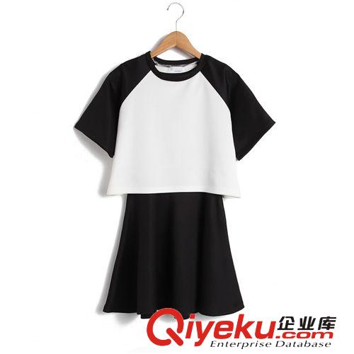 韓國復古學院風撞色拼色短T背心短裙兩件套連衣裙原始圖片2