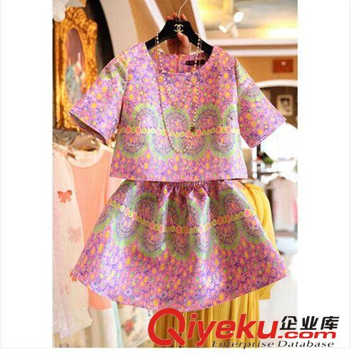 韓國(guó)代購(gòu)女裝歐洲站復(fù)古時(shí)尚圓領(lǐng)高腰娃娃衫蓬蓬女連衣裙套裝原始圖片2