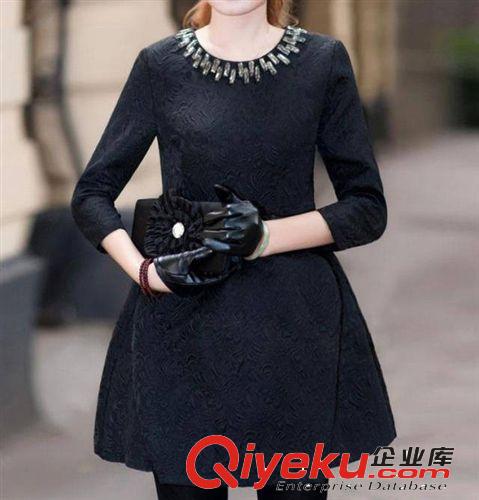 春夏款新歐美蕾絲復古宮廷繡花長袖雪紡歐根紗高腰連衣裙6856
