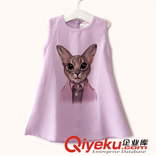 8668新款童裝裙 女童歐根紗背心裙 貓咪大擺清爽厚雪紡連衣裙原始圖片2