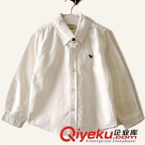 JT1680外貿(mào) 韓版童裝 高品質(zhì)復(fù)古純色磨白木扣刺繡小狗純棉襯衫原始圖片2