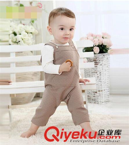 男女童裝寶寶背帶褲嬰幼兒高腰護(hù)肚褲開(kāi)檔春秋冬裝全棉菱形空氣層原始圖片2