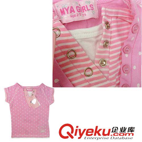 外貿(mào)原單MYA GIRLS 女童V字領(lǐng)波點(diǎn)休閑短袖T恤 兒童夏季短袖T恤原始圖片3